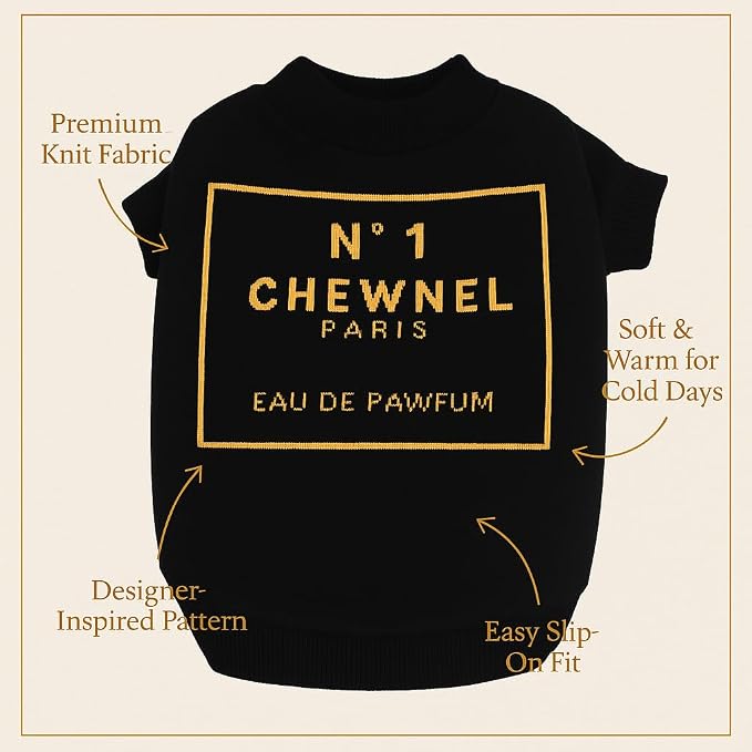Everything Chic Luxury Dog Sweater – Soft Knit Designer Pet Outfit for Small Dogs & Puppies, XS–L, Stylish Warm Clothing for Yorkies, Chihuahuas, Dachshunds, Maltese, French Bulldog