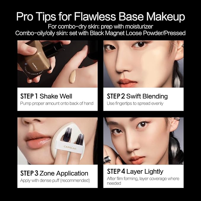 CARSLAN Black Magnet Liquid Foundation, 24H Longlasting Matte Finish Face Base Makeup, Waterproof, Smudgeproof, Buildable, Full Coverage Natural Finish, 30ml/1.05 Fl Oz, P01 For Fair Skin