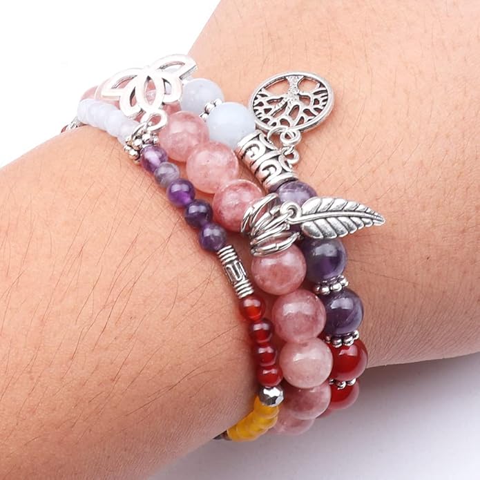 UEUC Tree of Life Yoga Healing Stone Bracelets,Multilayer Lotus Chakra Stone Reiki Bracelet Sets,Anxiety Crystal Natural Stone,for Women Stress Relief