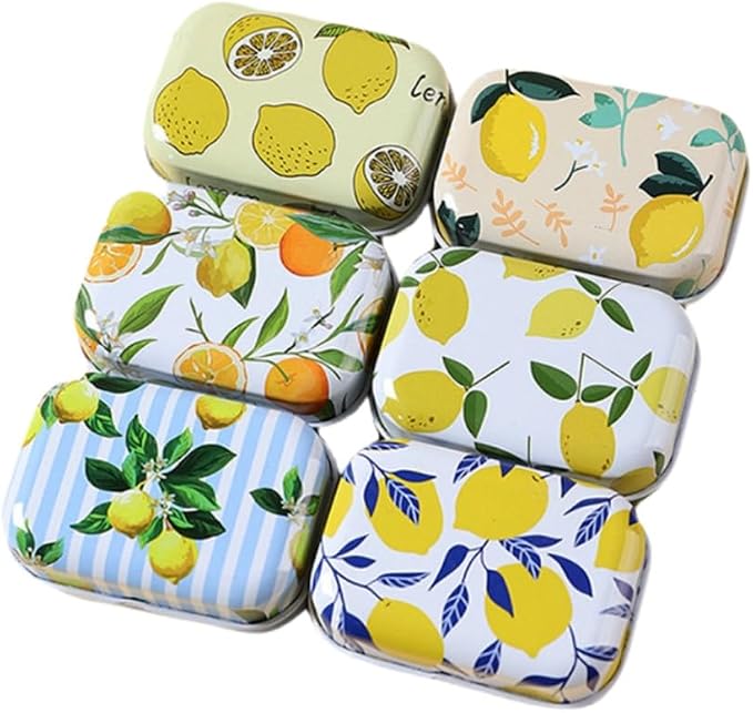 8Pcs Metal Hinged Tin Box Container Floral Farmhouse Rustic Mini Portable Small Storage Container Kit with Lid for Home Storage 2.1x1.5x1 Inch (Yellow)