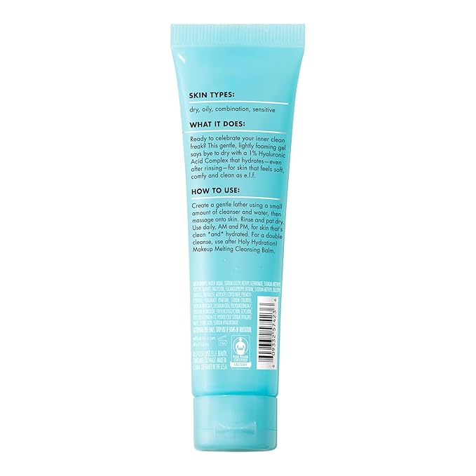 e.l.f. SKIN Holy Hydration! Clean Freak Daily Cleanser Mini, Gentle Hydrating Face Cleanser, Made With Hyaluronic Acid, Vegan & Cruelty-Free, 1 fl oz (Pack of 2)