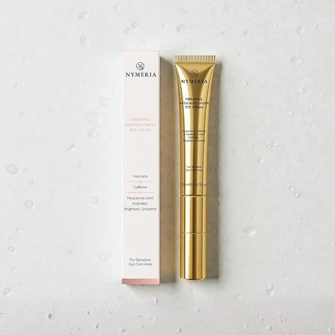 NYMERIA Vibrating Avocado Under Eye Cream – Cooling Metal Tip Eye Cream with Caffeine & Hyaluronic Acid, Brightening & Hydrating Formula for Puffiness, Dark Circles & Fine Lines, 0.67 fl oz / 20 ml
