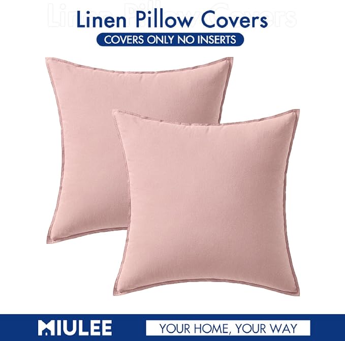 MIULEE Euro Shams Decorative Linen Pillow Covers 24x24 Inch Light Pink | Pack of 2, Boho Farmhouse Modern Soft Accent Throw Pillows, Neutral Cushion Covers, Home Decor for Bed Sofa Couch Living Room