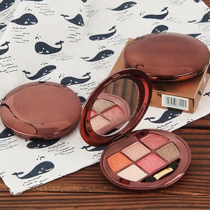 Shimmer Glitter Metallic Mini Eyeshadow Palette – 6-Color Warm Coral Peach Pink Eye Shadow, High Pigment Long-Lasting Waterproof Nude & Glam Eye Makeup Palette for Soft Glam, Daily Wear & Party Looks