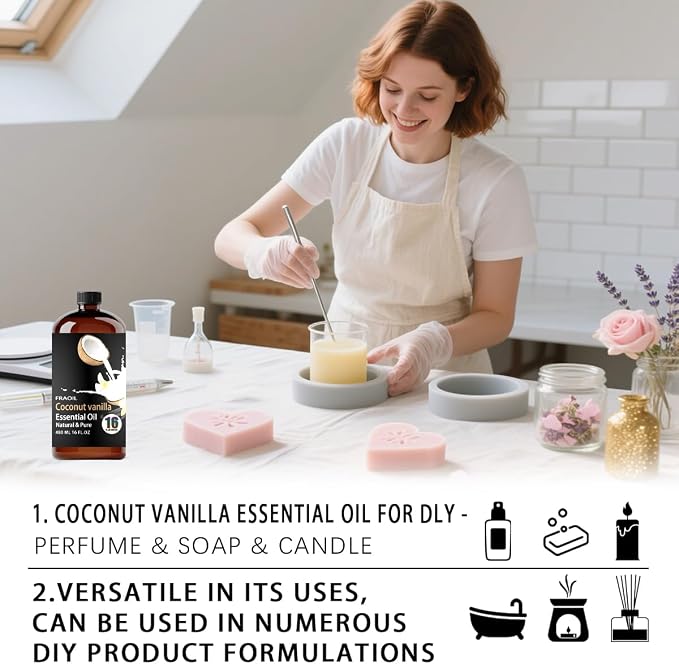 Coconut Vanilla Essential Oil, Coconut Vanilla Oil 16 Fl Oz 480 ML for Diffuser Humidifier Yoga Cleaning DIY Candle Soap Making Perfume Gift Essential Oils