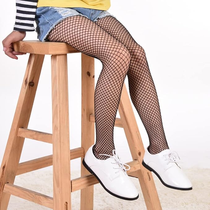 Girls Fishnet Stockings for Princess Dress High Waist Mesh Tights Cute Pattern Knit Socks