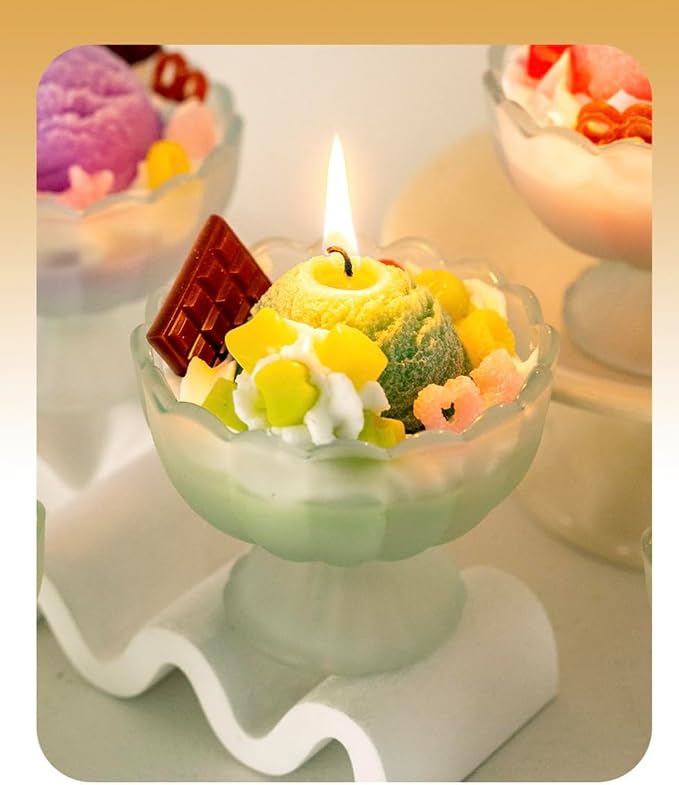 Generic Ice Cream Aromatherapy Candles, Glass Goblet, Decorative Dessert Shape, Fruit Fragrance, Birthday Festival Gift (Blueberry Lemon)