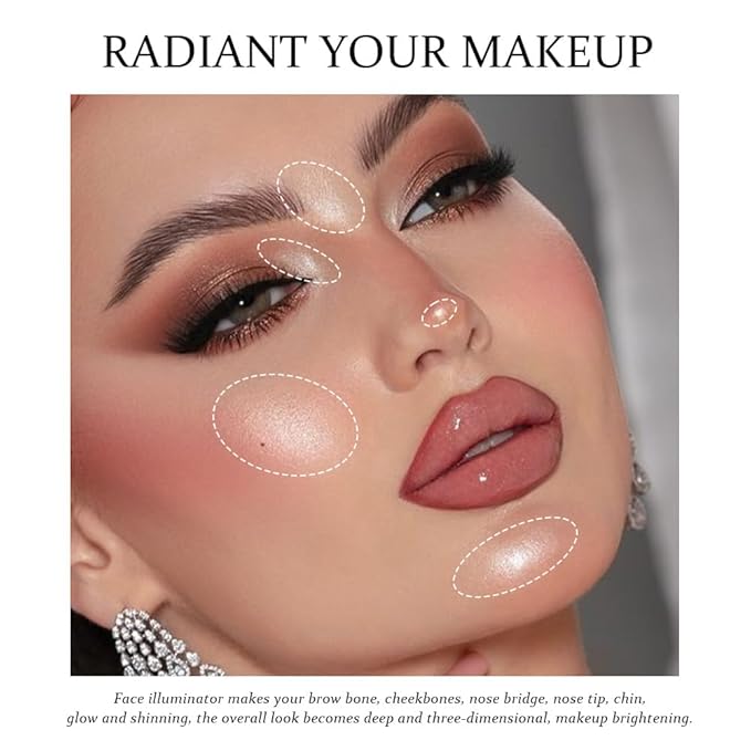 Champagne Sparkle Glitter Shimmer Highlighter Makeup Palette for Women, Champagne Gold Buttery Creamy Powder Highlighter Eyeshadow Palette Vegan, Built-in Mirror & Brush – Girls Christmas Gifts