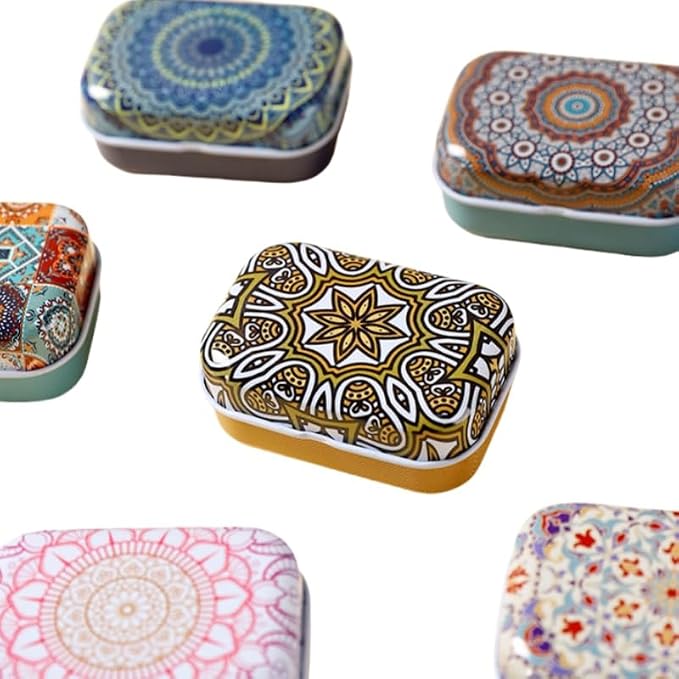 8Pcs Metal Hinged Tin Box Container Floral Farmhouse Rustic Mini Portable Small Storage Container Kit with Lid for Home Storage 2.1x1.5x1 Inch (Multicolor)
