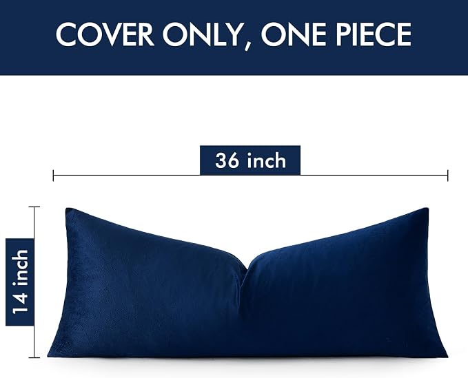 MIULEE 14x36 Inch Lumbar Long Velvet Throw Pillow Cover Set of 1 Dark Blue | Soft Luxury Decorative Throw Pillow Cover, Single Rectangle Cushion Case, Home Decor for Couch Sofa Bedroom Bed
