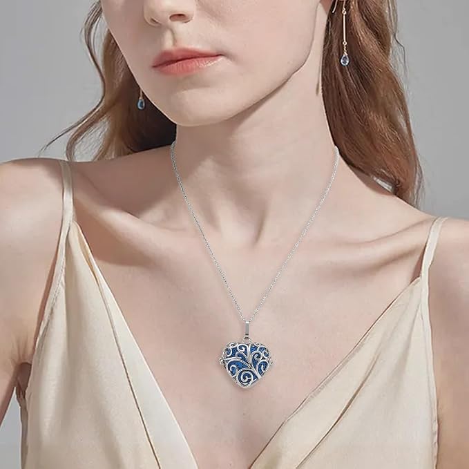 PH PandaHall Aromatherapy Essential Oil Diffuser Necklaces Love Heart Hollow Locket Pendant Necklace Tree of Life Pattern Locket Pendant Scent Necklace with 7 Lava Rocks Stones for Men Women Gifts