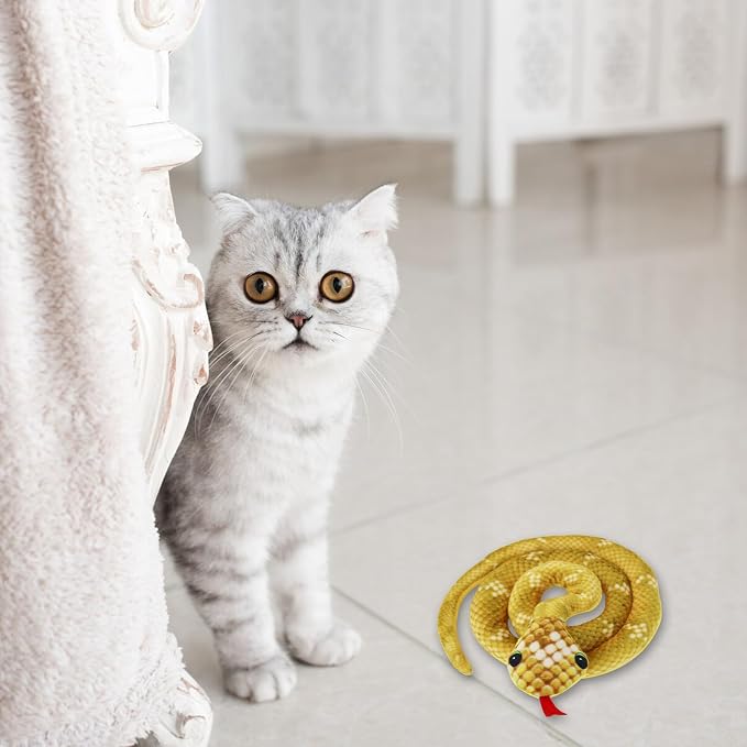 Andiker Cat Catnip Toys for Cats, 31 inches Long Snake Cat Toys with Crinkle Sound for Indoor Cats Interactive Toy, Soft Plush Toy for Kitten Exercising Playing Kitten Chew Toys (Yellow)