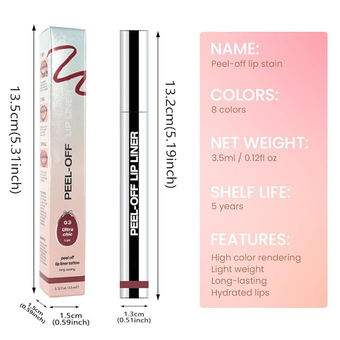 Peel Off Matte Liquid Lip Gloss Stain-Lip Liner with Tweezer, Brownish Red Peel Off Lip Stain, Long Lasting & Waterproof Lipstick Tattoo, Transfer-Proof Lip Gloss for All Skin Types (03#, 1Pcs)