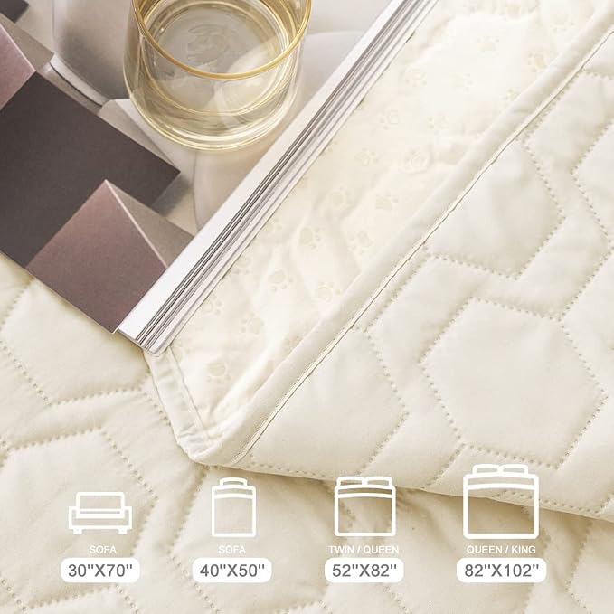 Tcksstex Waterproof and Anti-Slip Dog Bed Cover and Pet Blanket Sofa Pet Bed Mat ,car Incontinence Mattress Protectors Furniture Couch Cover for Most Cats Dogs, Pets(30x70-Ivory)