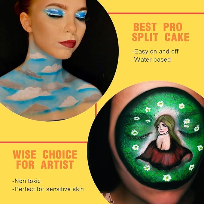 Bowitzki 10g Split Cake Face Paint Professional For Adults One Stroke Split Cake Non Toxic Rainbow Flora Dolphin Unicorn Flame Body Paint Makeup (Yellow)