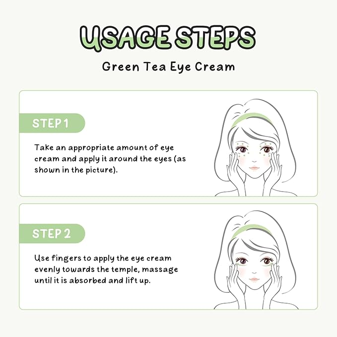 AKARY Green Tea Under Eye Cream with Triple-roller Massage, Advanced Formula with Kohhii Ekisu, Moisturizing, Firming, Smooth Wrinkle, Tighten skin, Even Tone for Dark Circles & Bags, Fine Lines