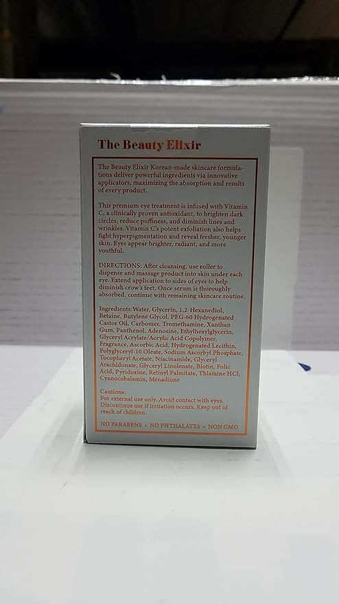 Vitamin C Eye Roller For Puffy Eyes & Dark Circles - Dermatologist Tested, Brightens Under Eyes & Crow's Feet Treatment, Natural Clean Beauty - Korean Skin Care - For All Skin Types