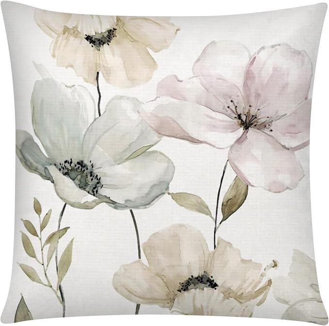 Watercolor Floral Throw Pillow Covers 18x18 Set of 6, Nature Home Decor | daisy Floral, decorative cushion cover, Breathable Linen, standard Throw Pillow Size, modern Decor, Couch Sofa Living Room