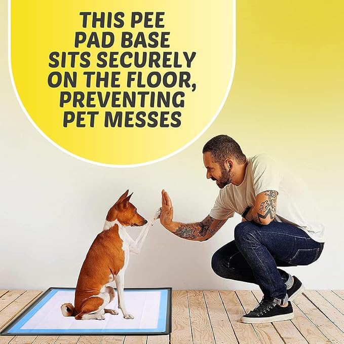 Dog Pee Pad Holder Tray Fits for 28” x 34” Pee Pads - 1 Pack - Grey | Corner Lock Holes, Raised Edges, Non-Spill, Easy to Clean Silicone Dog Potty Tray Holder, For Indoor Floor Protection