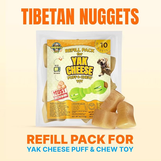 Tibetan Dog Chew Nuggets Refill Pack for Yak Cheese Puff & Chew Toy | 20 All-Natural, Easy-to-Digest Yak Cheese Nuggets | Must Microwave to Puff | Supports Gut Health & Teeth Cleaning