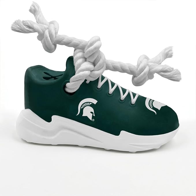 NCAA Michigan State Spartans Cleat Sneaker Spike Dog Toy, Treat Dispenser Chew Toy for Dogs, Interactive Rope Tug, Slow Feeder Natural Rubber Dog Toy with Official Team Logo for Puppies & Adult Dogs