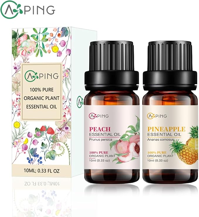 Peach & Pineapple Essential Oils - 100% Pure Organic Natural Plant Oils for Diffuser, Aroma, Spa, Massage, Yoga, Perfume, 2x10ML