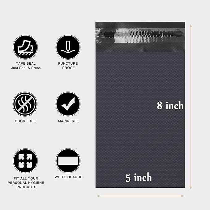 NAPKINCARE Grey Opaque Undisposable Bags - 200pcs with 2 Inner Storage Bags - Holds Tampons, Pads & Liners
