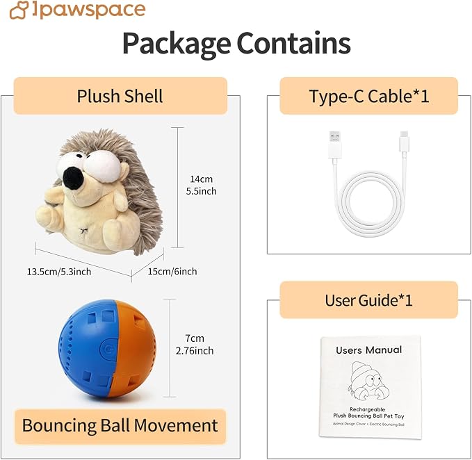 Interactive Dog Toys, Moving Squeaky Plush Dog Toy-Hedgehog