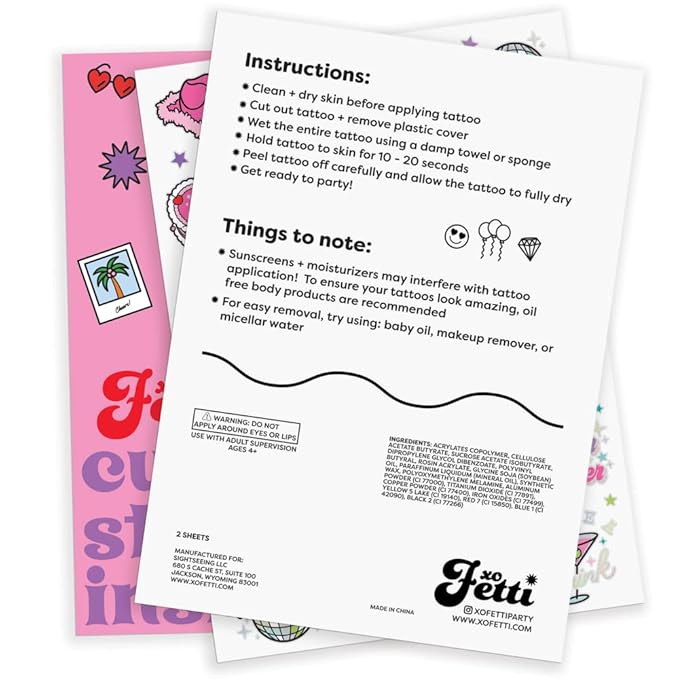 xo Fetti Birthday Decorations Temporary Tattoos - 44 pcs | Fun Bday Girl Party, Older, Wiser, Hotter, HBD, Disco Cowgirl, Hot Girl Bday