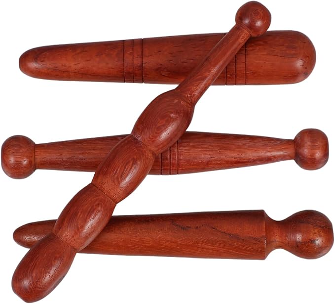 LALAFINA 4pcs Wood Foot Massage Stick Travel Manual Acupressure Pen Thai Reflexology Tools for Face Neck Back Waist Massager Trigger Points