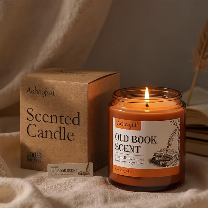Scented Candles Gifts for Book Lovers, Soy Wax Candles,Fall Candle Inspired Gift Ideas for Readers,Women, Bookworm, Librarian, Men, Friend, 4 oz