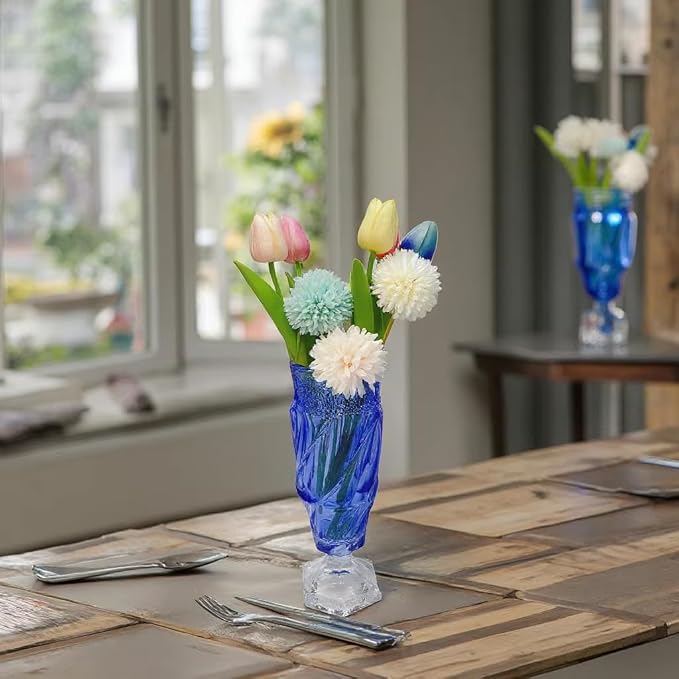 Glass Flower vase 2.4lb 9.5inch,Bohemian Style, for Centerpieces,Wedding,Home Decor Glass Vase (Blue)