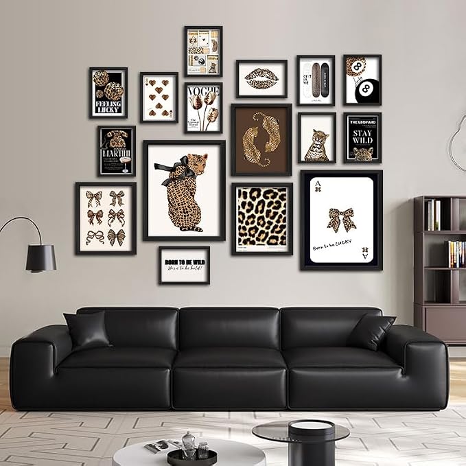 ANERZA 16 PCS Stockholm Style Room Decor, Cheetah Print Leopard Gallery Wall Art Prints Set for Bedroom, Preppy Posters for Living Room Aesthetic, Trendy Collage Kit Pictures, Funky Dorm Home Decor