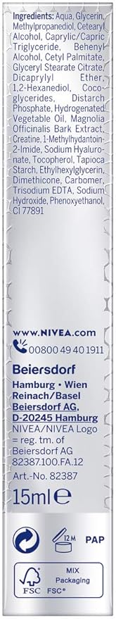 NIVEA Hyaluron Cellular Filler Anti-Age Eye Cream 15 ml / 0.51 fl oz – Lightweight Hyaluronic Acid Eye Care Cream – Smooth, Fast-Absorbing Formula for Daily Use Around Eyes