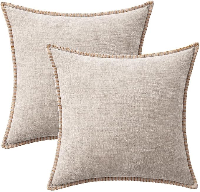 MIULEE Decorative Couch Throw Pillow Covers 20x20 Inch Taupe 2 Pack | Farmhouse Pillow Covers with Stitched Edge, Soft Chenille Cushion Cases, for Sofa Bed Living Room Home Decor