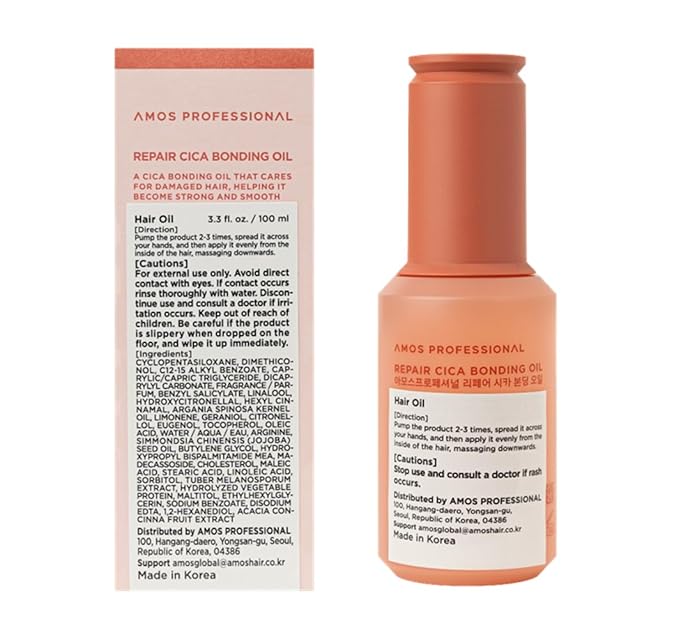 AMOS PROFESSIONAL Repair Cica Bonding Hair Oil l With Cica Protein for Split Ends & Breakage, Deep Nourishing & Shine Boost l Bonding Technology, 3.3 fl. oz.