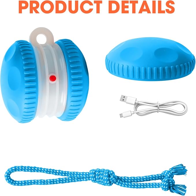 Interactive Dog Toy,Random Path Automatic Electric Rolling Toy with Rope,Motion-Activated Dog Stimulation Toy for Chewing and Playing,Boredom Relief,for Small Medium Large Dogs (Blue)
