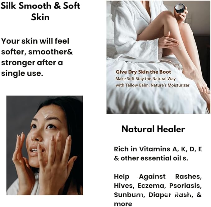 Natural Nourishing Tallow Balm for Skin Care - Handcrafted for Dry Skin - Organic Grassfed Beef Tallow - Perfect for Sensitive Skins - Hydrating & Healing (Luxury)