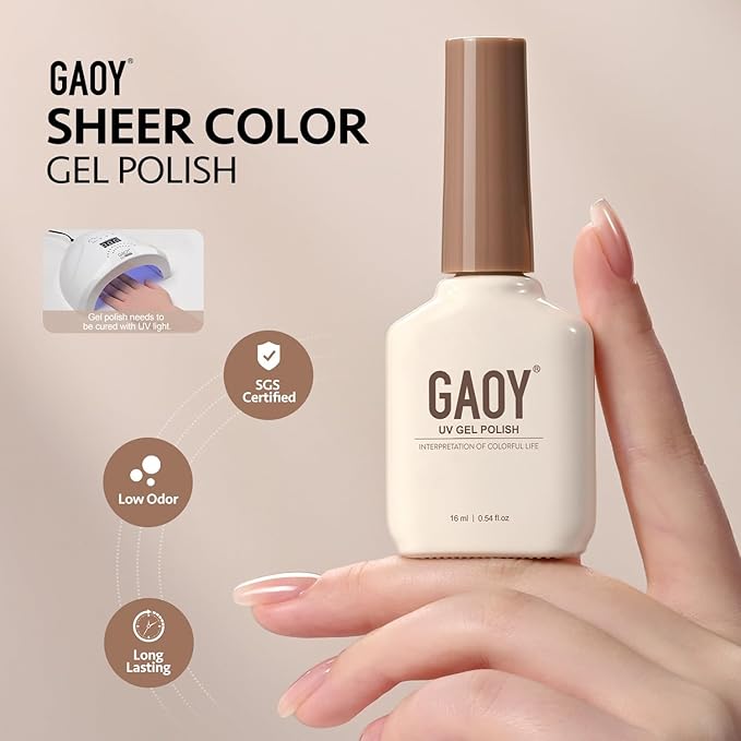 GAOY Nude Jelly Gel Nail Polish, 16ml Sheer Translucent Netural Soak Off Gel Polish, UV Light Cure for Nail Art DIY at Home, 3154 Coral Blush