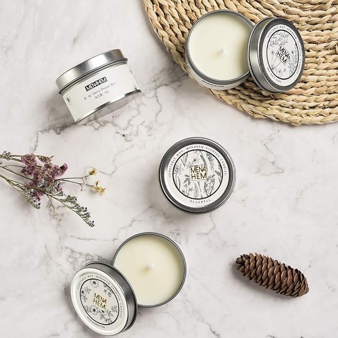 Natural Scented Candle,Rose& Green Perfume Aroma Candle Gift,Handmade Soy Wax Fragrance Candle,Perfect for Meditation Stress Relief Mood Boosting Aromatherapy,Portable Travel Tin Jar 15 Hours (Silver)