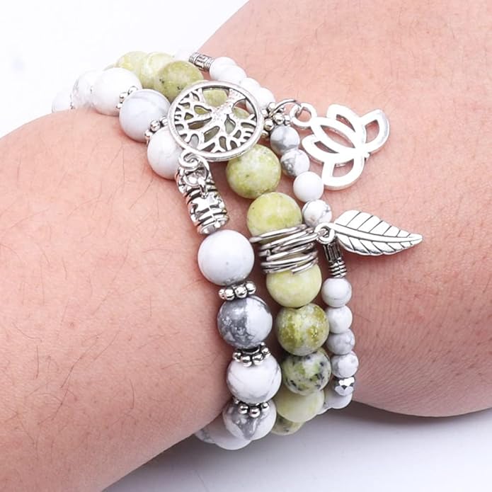 UEUC Tree of Life Yoga Healing Stone Bracelets,Multilayer Lotus Chakra Stone Reiki Bracelet Sets,Anxiety Crystal Natural Stone,for Women Stress Relief