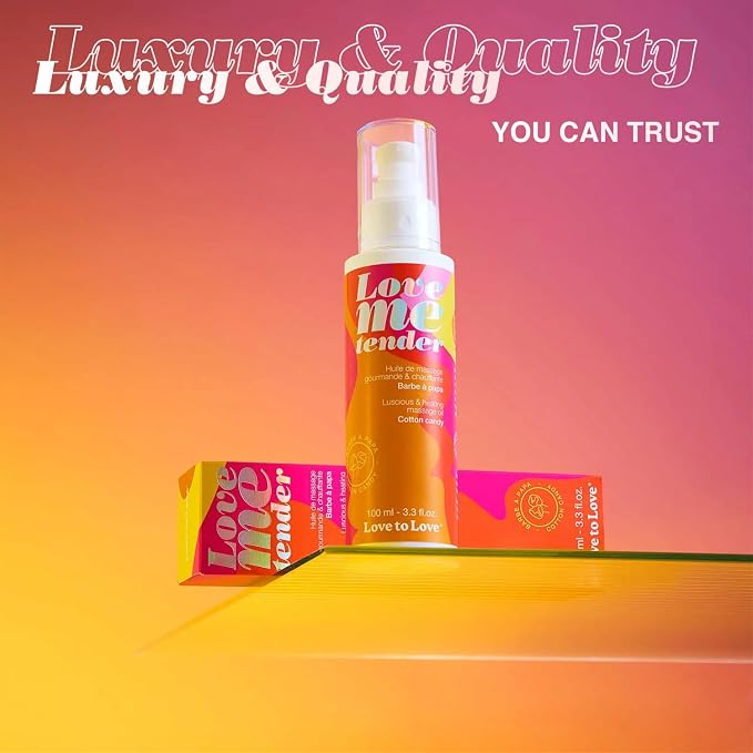 Love Me Tender Cotton Candy Warming Massage Oil, Hydrating and Luscious, Kissable Flavored Intimate Oil for Couples, Sensual Massage, Romantic Date Night, Essential Intimacy Items 3.3 fl oz