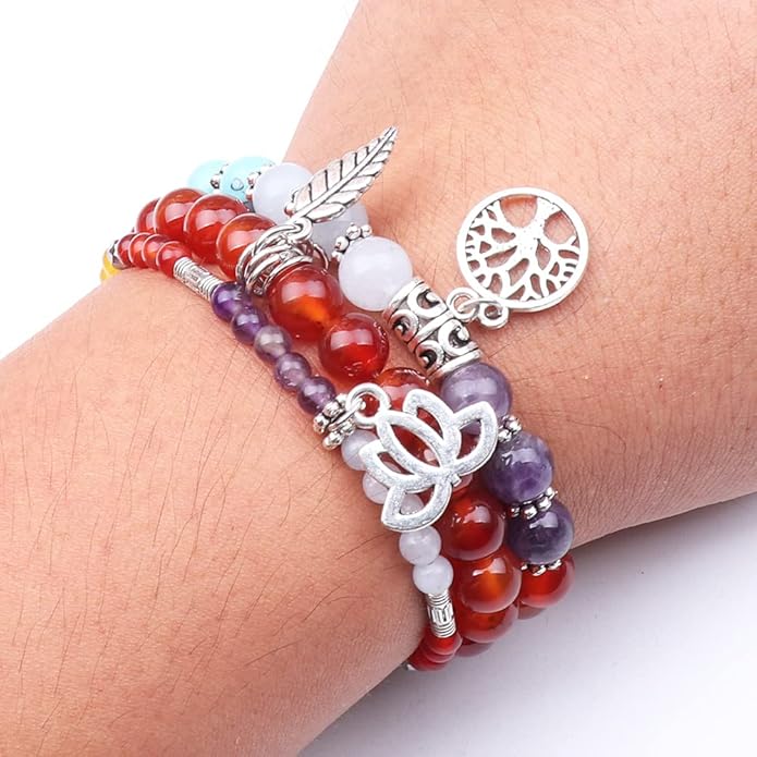 UEUC Tree of Life Yoga Healing Stone Bracelets,Multilayer Lotus Chakra Stone Reiki Bracelet Sets,Anxiety Crystal Natural Stone,for Women Stress Relief