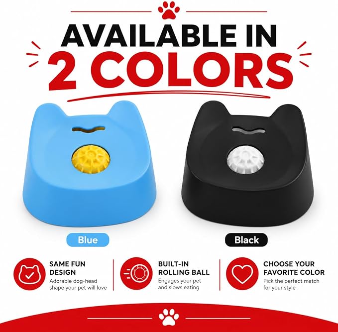 Slow Feeder Dog Lick Bowl with Rolling Ball and Suction Cups Blue