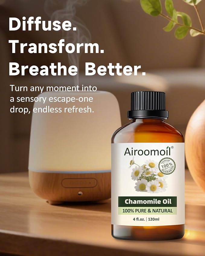 Chamomile Essential Oil 4 fl oz – 100% Pure Roman Chamomile, Gentle Apple-Like Floral Aroma for Diffuser, Bedroom, Evening Routine, DIY Soap & Candle Making – Large Size