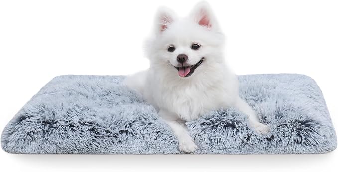Small Dog Bed Crate Pad 24", Washable Puppy Beds, Plush Pet Mat Grey | Ultra Soft Cozy Sleeping, Machine Washable, Anti-Slip Bottom, Kennel Pad 24*18", Easy to Care, 25lbs
