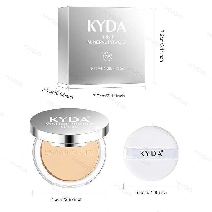 KYDA Mineral Powder, SPF 35, 4-in-1 Mineral Pressed Powder Foundation with Concealer and Setting, Matte Weightless Pressed Foundation, Light to Medium Coverage, NATURAL BEIGE