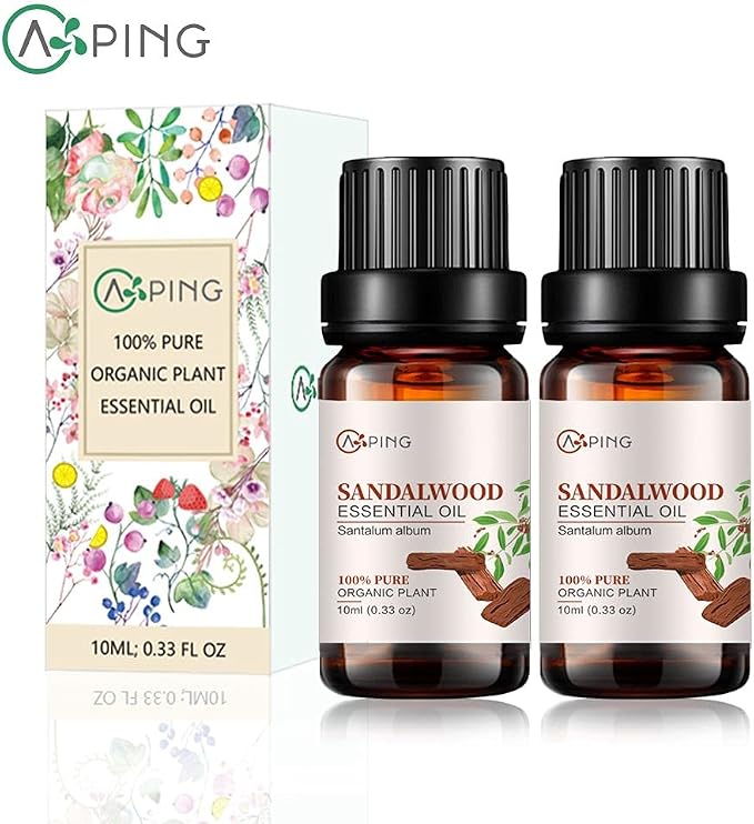 2-Pack Sandalwood Essential Oil - 100% Pure Organic Natural Plant (Santalum Album) Sandalwood Oil for Diffuser, Aroma, Spa, Massage, Yoga, Perfume, 2x10ML