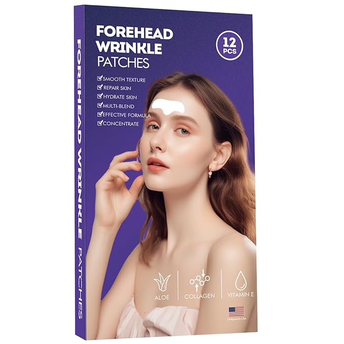 Forehead Wrinkle Patches - 12 Pcs Collagen Anti-Aging Face Patches for Frown Lines Treatment, Overnight Facial Wrinkle Reducer with Hyaluronic Acid & Vitamin E (rosy)