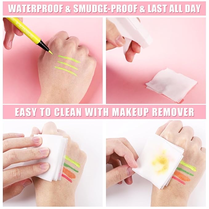 BOBISUKA 7 Colors Neon Eye Liner: UV Glitter Liquid Eyeliner Pencil - Colorful Waterproof Eyeshadow - Rainbow Smudge-proof Eye Makeup Pen Set For Halloween, Party And Birthday